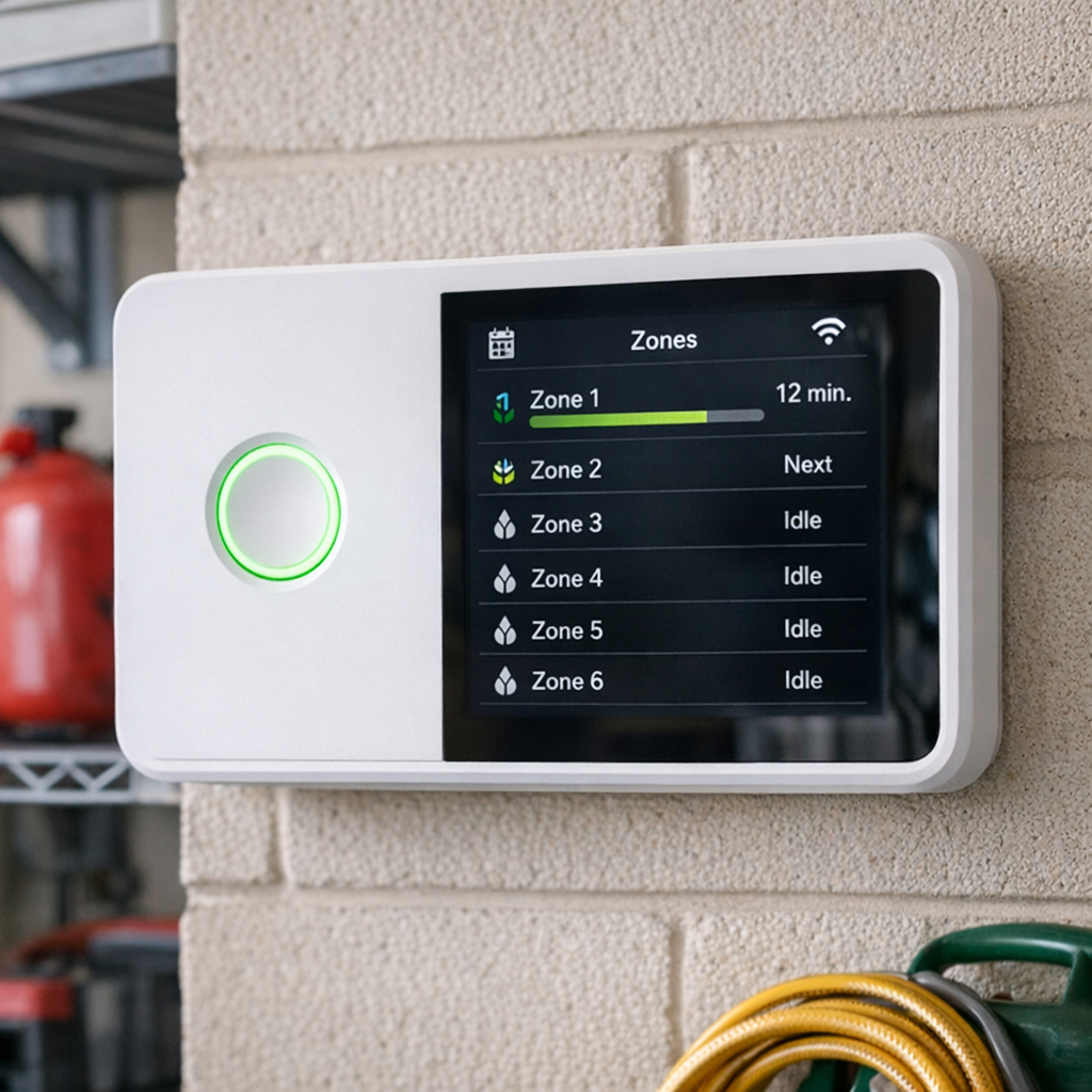 Smart sprinkler controller installed for lawn irrigation